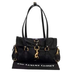 Pre Owned Miu Miu Black Nylon and Leather Flap Pocket Shoulder Bag