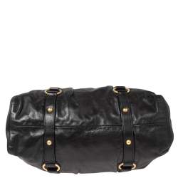 Pre Owned Miu Miu Black Leather Gathered Tote