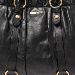 Pre Owned Miu Miu Black Leather Gathered Tote