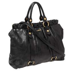 Pre Owned Miu Miu Black Leather Gathered Tote