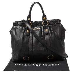 Pre Owned Miu Miu Black Leather Gathered Tote