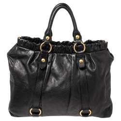 Pre Owned Miu Miu Black Leather Gathered Tote