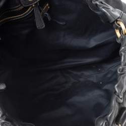 Pre Owned Miu Miu Black Leather Gathered Tote