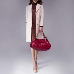 Pre Owned Miu Miu Burgundy Leather Ruched Front Pocket Shoulder Bag