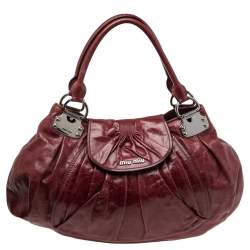 Pre Owned Miu Miu Burgundy Leather Ruched Front Pocket Shoulder Bag