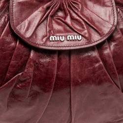 Pre Owned Miu Miu Burgundy Leather Ruched Front Pocket Shoulder Bag