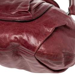 Pre Owned Miu Miu Burgundy Leather Ruched Front Pocket Shoulder Bag
