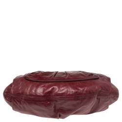 Pre Owned Miu Miu Burgundy Leather Ruched Front Pocket Shoulder Bag