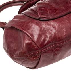 Pre Owned Miu Miu Burgundy Leather Ruched Front Pocket Shoulder Bag
