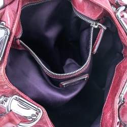Pre Owned Miu Miu Burgundy Leather Ruched Front Pocket Shoulder Bag
