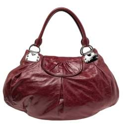 Pre Owned Miu Miu Burgundy Leather Ruched Front Pocket Shoulder Bag