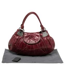 Pre Owned Miu Miu Burgundy Leather Ruched Front Pocket Shoulder Bag