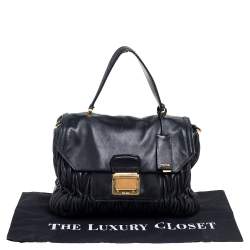Miu Miu Black Matelassé Leather Push Lock Top Handle Bag