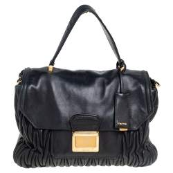 Miu Miu Black Matelassé Leather Push Lock Top Handle Bag