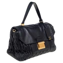 Miu Miu Black Matelassé Leather Push Lock Top Handle Bag