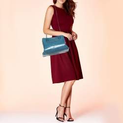 Pre Owned Miu Miu Blue Vitello Shine Leather Double Zip Tote