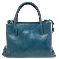 Pre Owned Miu Miu Blue Vitello Shine Leather Double Zip Tote