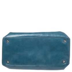 Pre Owned Miu Miu Blue Vitello Shine Leather Double Zip Tote