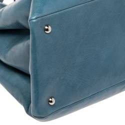 Pre Owned Miu Miu Blue Vitello Shine Leather Double Zip Tote