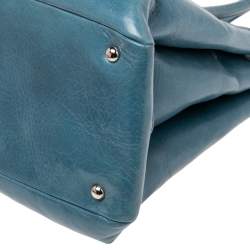 Pre Owned Miu Miu Blue Vitello Shine Leather Double Zip Tote