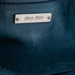 Pre Owned Miu Miu Blue Vitello Shine Leather Double Zip Tote
