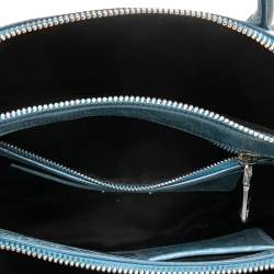 Pre Owned Miu Miu Blue Vitello Shine Leather Double Zip Tote