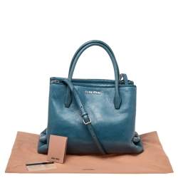 Pre Owned Miu Miu Blue Vitello Shine Leather Double Zip Tote