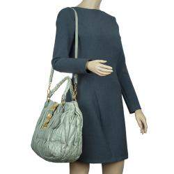 Miu Miu Green Matelassé Lux Leather Large Shoulder Bag