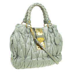 Miu Miu Green Matelassé Lux Leather Large Shoulder Bag