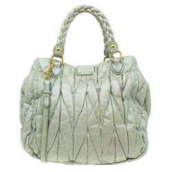 Miu Miu Green Matelassé Lux Leather Large Shoulder Bag