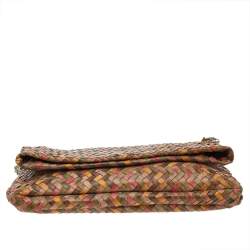 Pre Owned Miu Miu Multicolor Woven Leather Embellished Flap Shoulder Bag