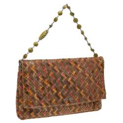 Pre Owned Miu Miu Multicolor Woven Leather Embellished Flap Shoulder Bag