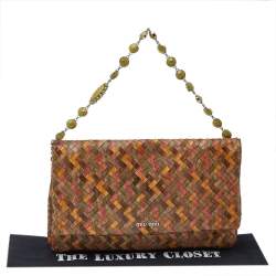Pre Owned Miu Miu Multicolor Woven Leather Embellished Flap Shoulder Bag