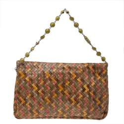 Pre Owned Miu Miu Multicolor Woven Leather Embellished Flap Shoulder Bag