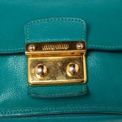 Miu Miu Green Leather Madras Top Handle Bag