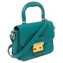 Miu Miu Green Leather Madras Top Handle Bag