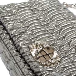 Pre Owned Miu Miu Silver Cloquet Nappa Crystal Leather Clutch Bag