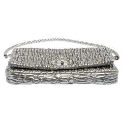 Pre Owned Miu Miu Silver Cloquet Nappa Crystal Leather Clutch Bag