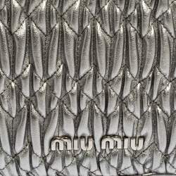 Pre Owned Miu Miu Silver Cloquet Nappa Crystal Leather Clutch Bag
