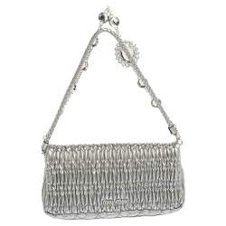 Pre Owned Miu Miu Silver Cloquet Nappa Crystal Leather Clutch Bag