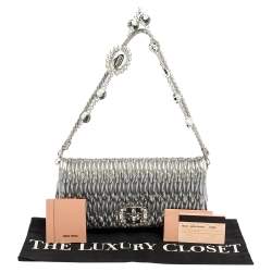 Pre Owned Miu Miu Silver Cloquet Nappa Crystal Leather Clutch Bag