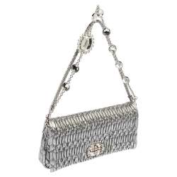 Pre Owned Miu Miu Silver Cloquet Nappa Crystal Leather Clutch Bag