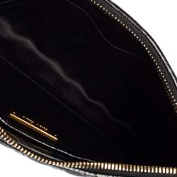 Pre Owned Miu Miu Black Matelassé Leather Zip Wristlet Clutch