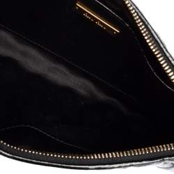 Pre Owned Miu Miu Black Matelassé Leather Zip Wristlet Clutch
