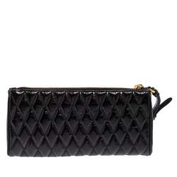 Pre Owned Miu Miu Black Matelassé Leather Zip Wristlet Clutch