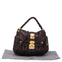 Pre Owned حقيبة هوبو ميو ميو كوفر جلد ماتيلاس لوكس بني داكن 