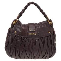 Pre Owned حقيبة هوبو ميو ميو كوفر جلد ماتيلاس لوكس بني داكن 