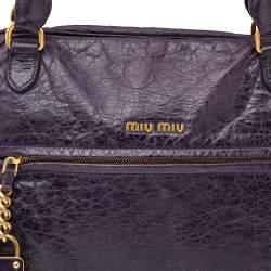 Miu Miu Purple Distressed Leather Charm Satchel