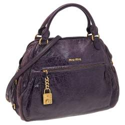 Miu Miu Purple Distressed Leather Charm Satchel