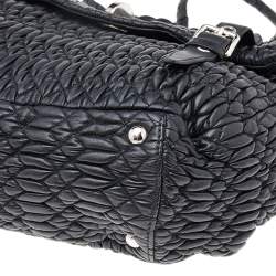 Pre Owned Miu Miu Black Matelassé Leather Turnlock Flap Top Handle Bag